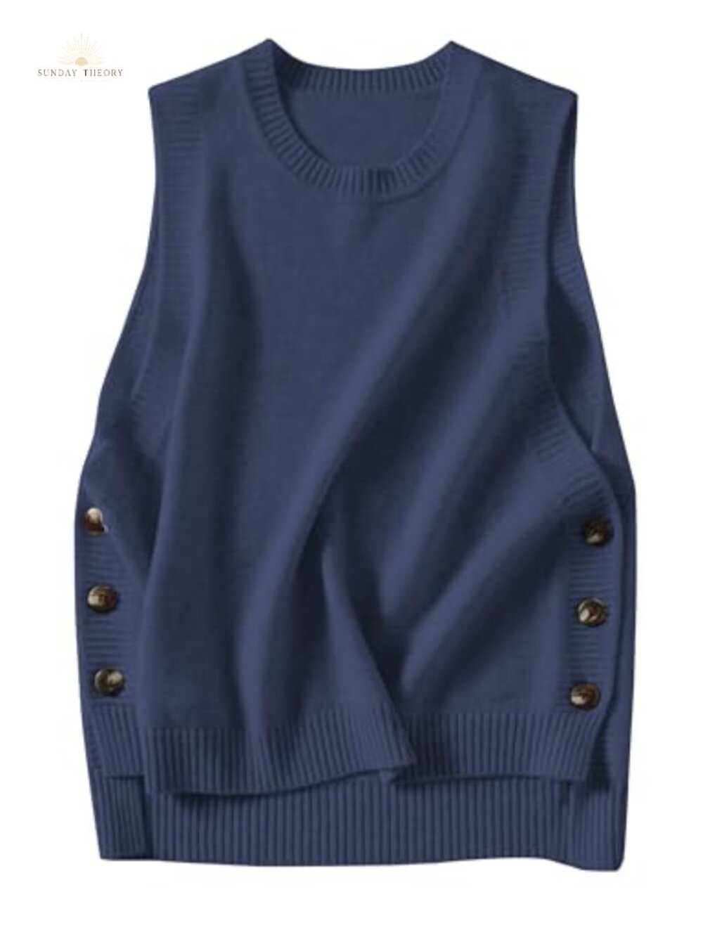 Sleeveless Ribbed Knit Sweater Vest Button Side Pullover